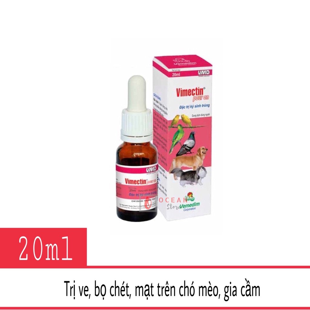 Thuốc nhỏ sống lưng trị ve ghẻ, bọ chét, mạt trên chó mèo, gia cầm - Vemedim Vimectin Pour On