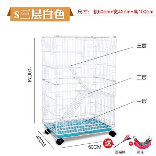 Chuồng Lồng mèo 03 tầng sơn tĩnh điện Size L - Xanh Dương,Size L - 90*56*128cm