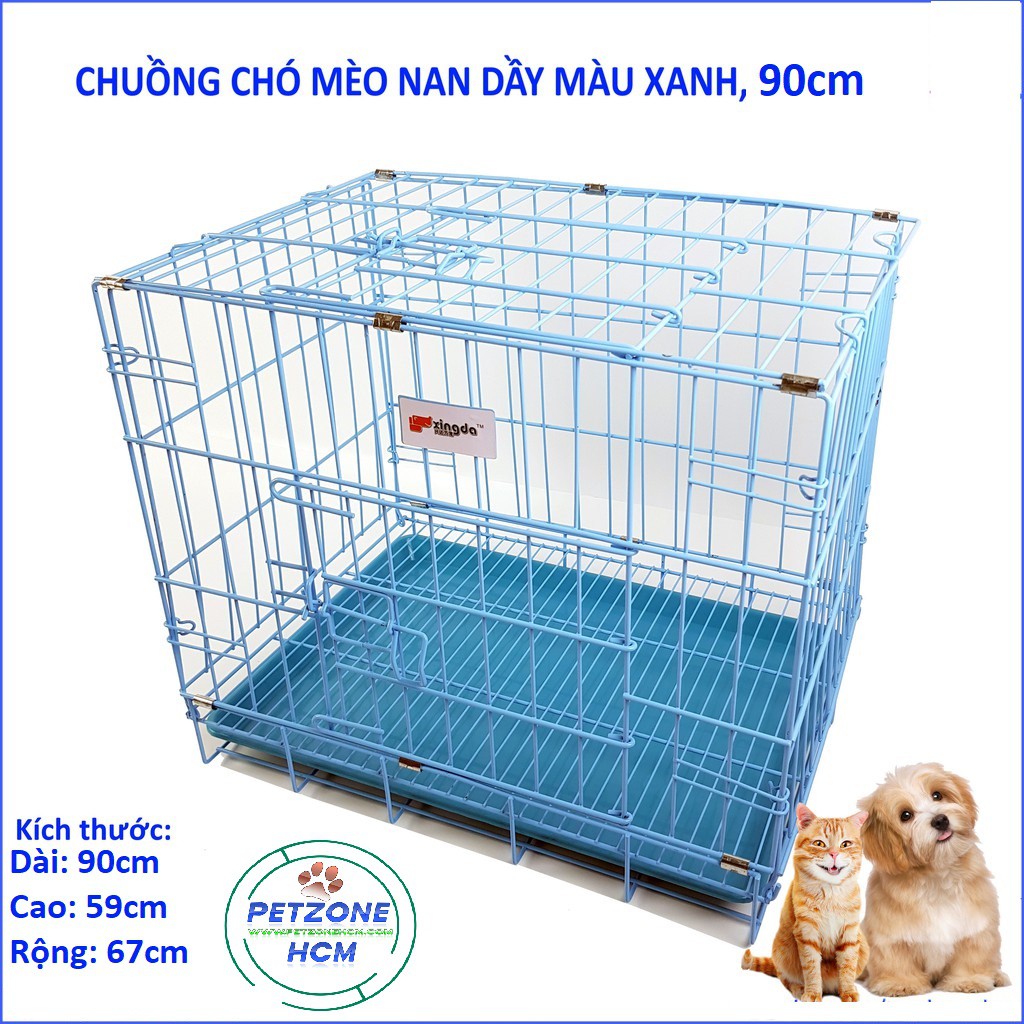 Chuồng chó gấp gọn sơn tỉnh điện - Màu Xanh or vân đá - 4 size