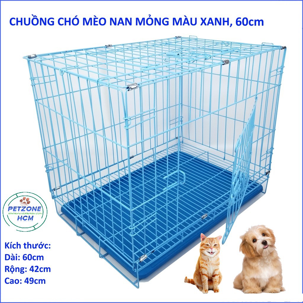 Chuồng chó gấp gọn sơn tỉnh điện - Màu Xanh or vân đá - 4 size