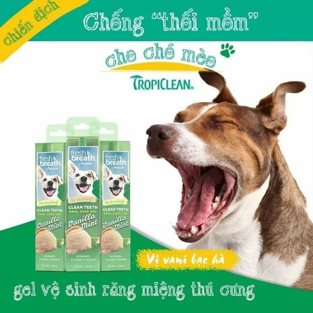 GEL ĐẶC TRỊ MẢNG BÁM CHO CHÓ, VỊ VANI BẠC HÀ Fresh Breath Clean Teeth Vanilla Mint Oral Care Gel - 59ml