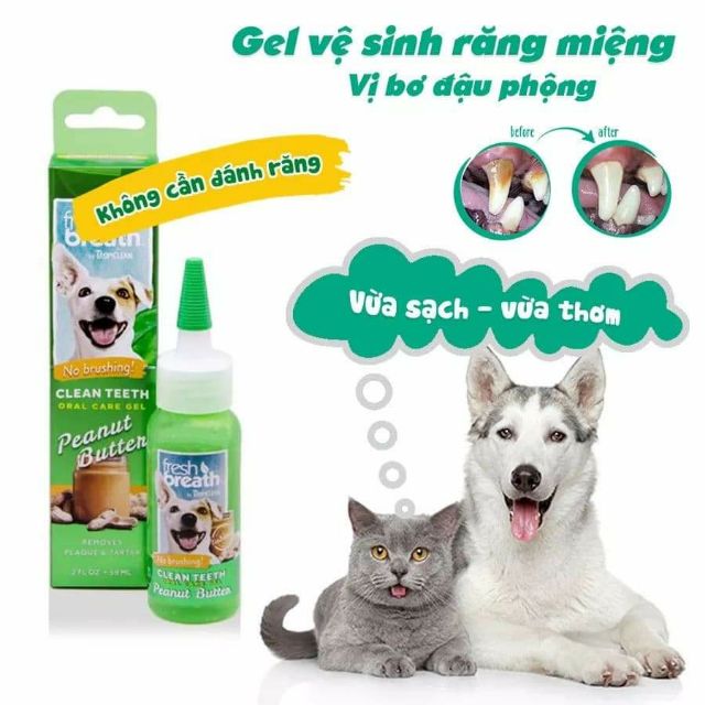 GEL ĐẶC TRỊ MẢNG BÁM CHO CHÓ, VỊ VANI BẠC HÀ Fresh Breath Clean Teeth Vanilla Mint Oral Care Gel - 59ml