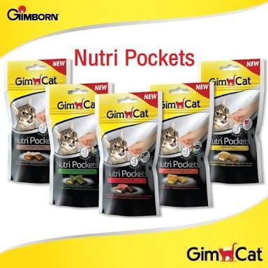 Bánh thưởng snack cho Mèo GIMCAT NUTRI POCKETS 60g - có nhân Vị Gà/Catnip/Phô mai/Cá hồi - PetZoneHCM - Bò+Mạch nha