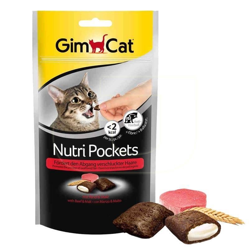 Bánh thưởng snack cho Mèo GIMCAT NUTRI POCKETS 60g - có nhân Vị Gà/Catnip/Phô mai/Cá hồi - PetZoneHCM - Bò+Mạch nha