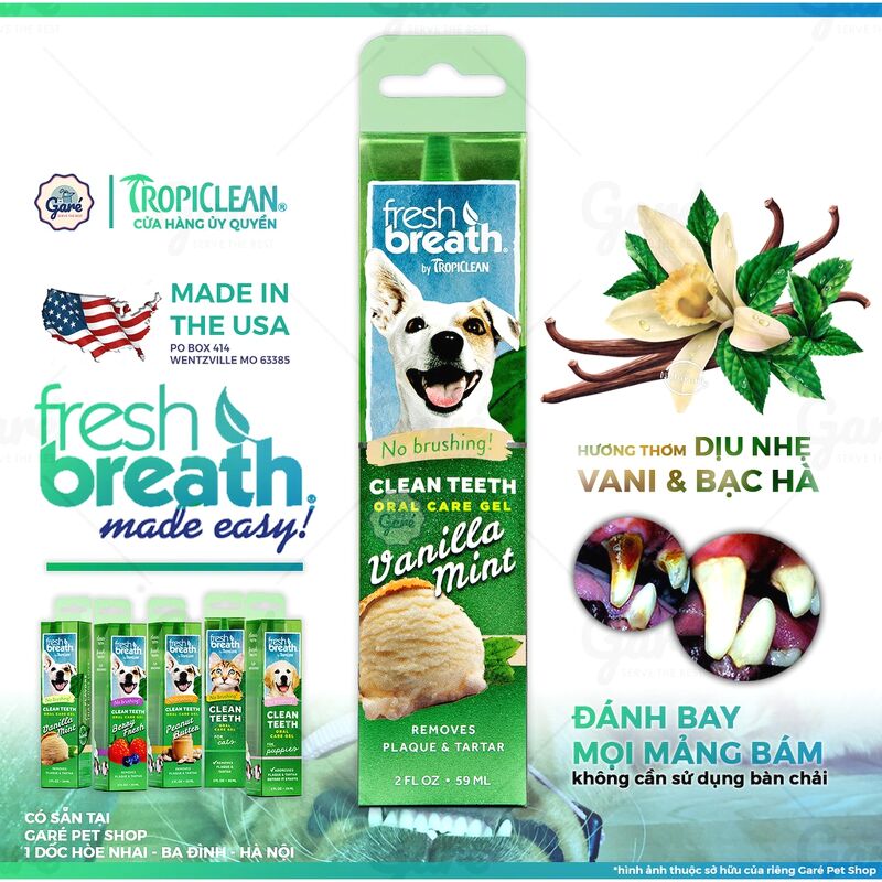 Mẫu thử - Gel làm sạch răng miệng cho chó Tropiclean Fresh Breath Clean Teeth Oral Care gel 14.8ml