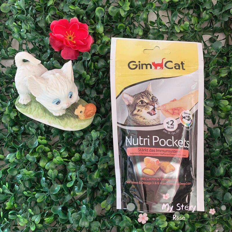 Bánh thưởng snack cho Mèo GIMCAT NUTRI POCKETS 60g - có nhân Vị Gà/Catnip/Phô mai/Cá hồi - PetZoneHCM - Cá hồi+Omega