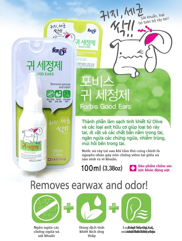 Dung dịch rửa tai Forcans cho chó mèo Good Ears 100ml chiết xuất Olive làm sạch trị ngứa