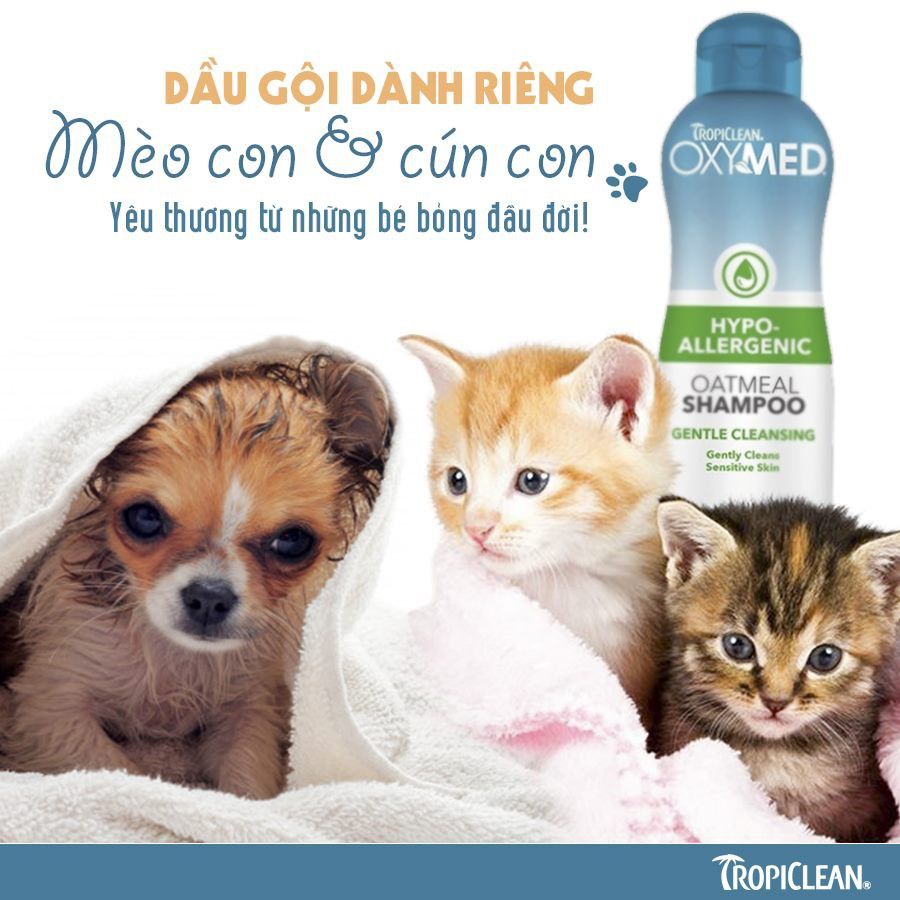 Sữa tắm cho chó mèo TropiClean OxyMed Hypo-Allergenic có làn da nhạy cảm