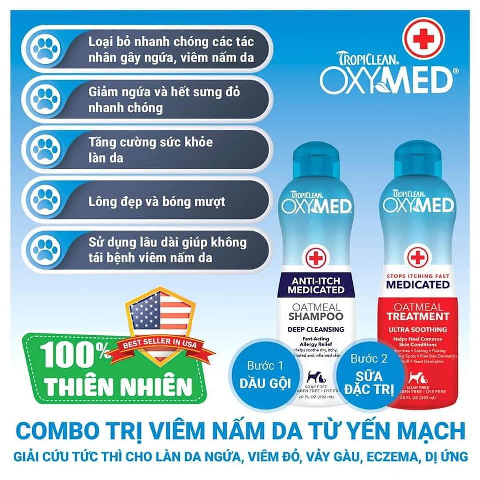 Dầu gội đặc trị viêm da nấm ngứa cho chó mèo Oxymed Anti Itch Shampoo 592ml