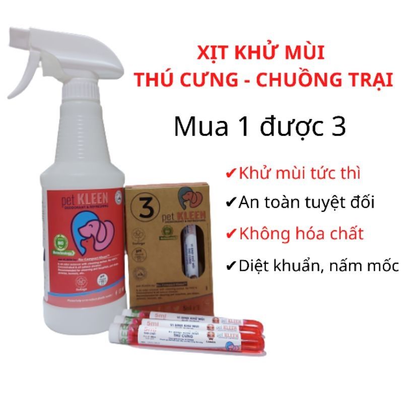 Pet Kleen Xịt Khử Mùi Thú Cưng Vi Sinh, Khử Hôi Chó Mèo - Khử Mùi Phân, Nước Tiểu, Cát Mèo, Chuồng Trại