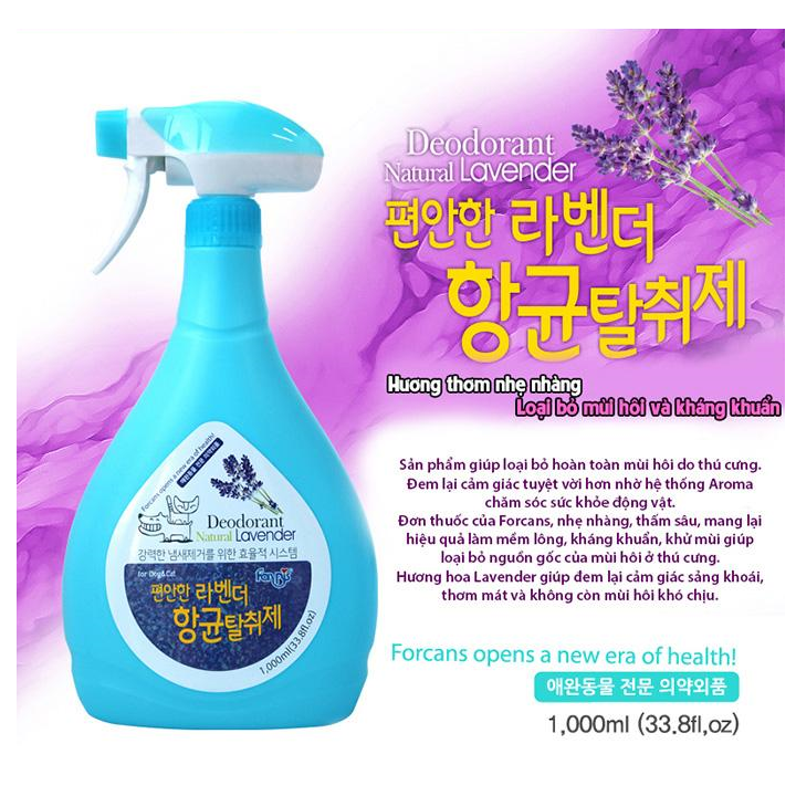 Dung dịch khử mùi chuồng nuôi chó mèo Forcans Deodeorant Lavender 01 lít - khử mùi nôi chuồng nuôi và thảm