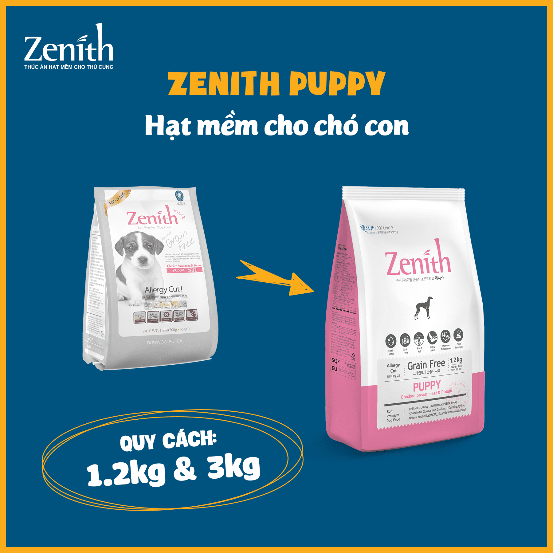 Thức ăn cho chó con hạt mềm ZENITH Puppy Chicken Potato