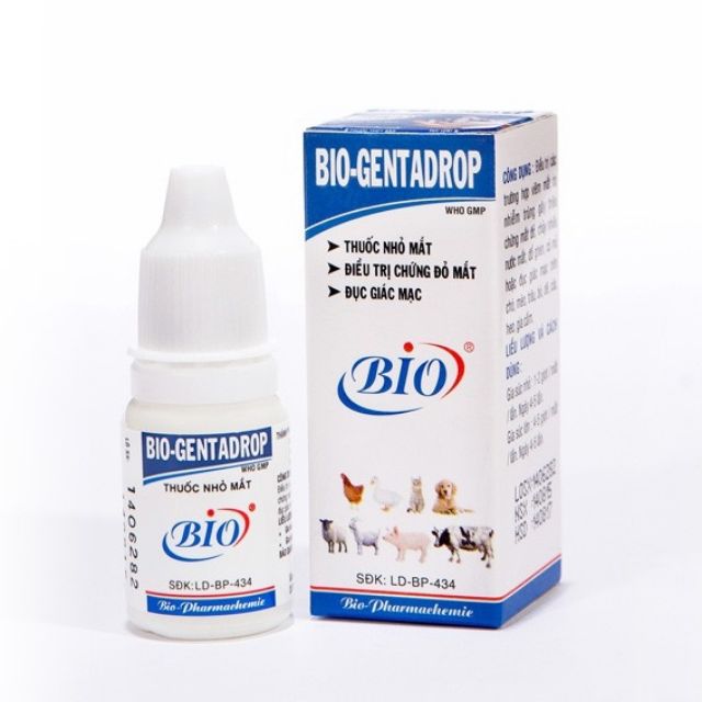 Thuốc nhỏ mắt Bio - Genta Drop trị chứng mắt đỏ,chảy nước mắt,ghèn,đục giác mạc trên chó mèo