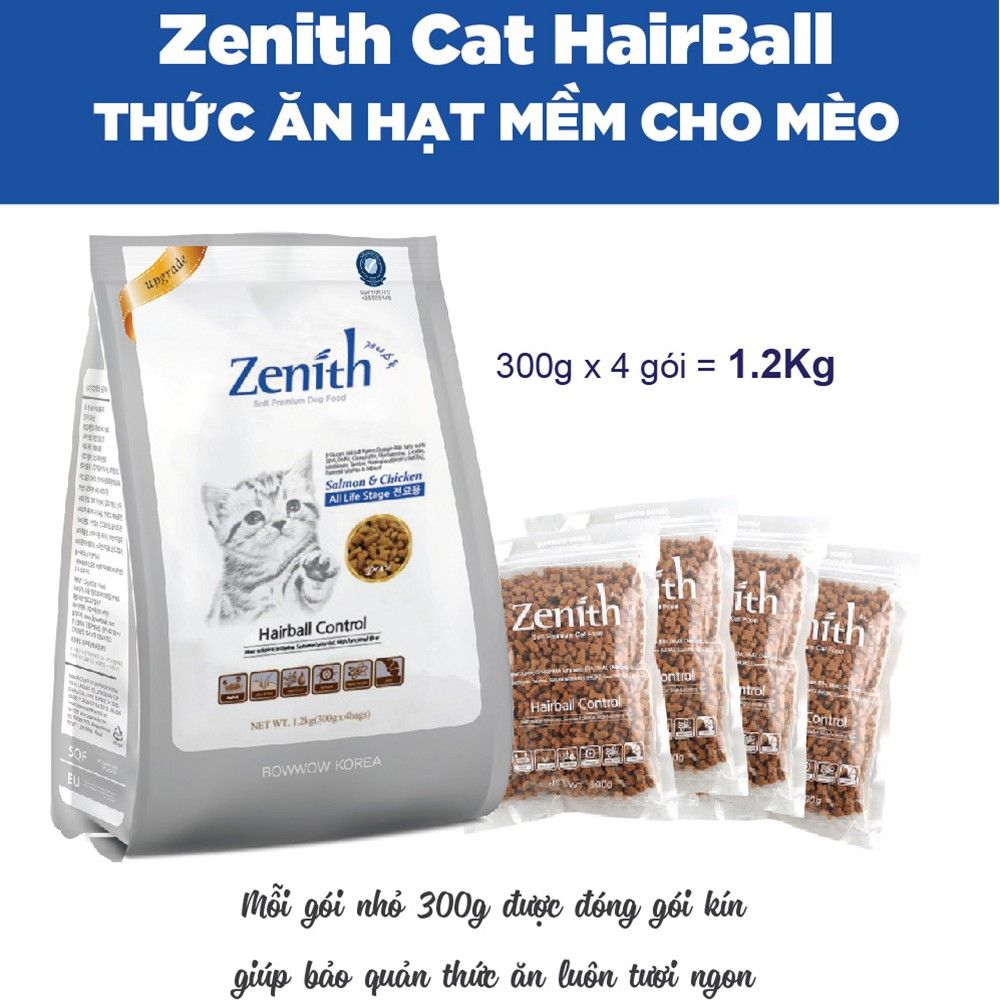 THỨC ĂN HẠT MỀM CHO MÈO ZENITH CAT HAIRBALL 300g(gói chiết)