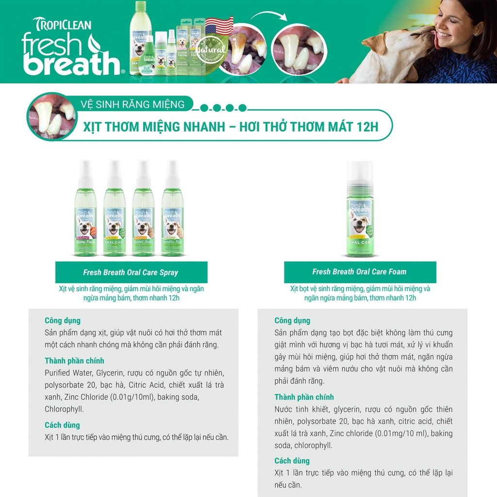 Chai xịt khử mùi hôi miệng cho chó  mèo Fresh Breath Oral Care Spray 118ml