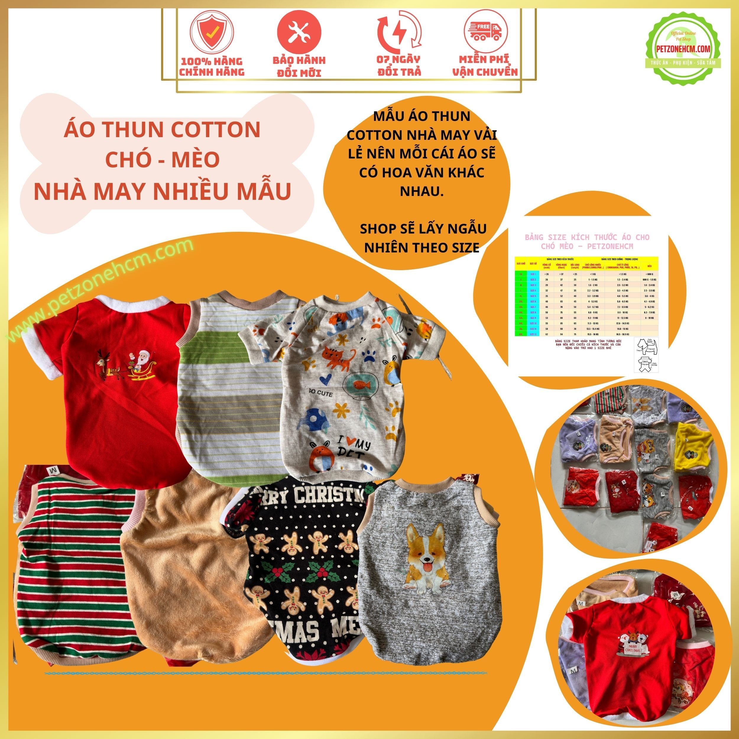 Áo cotton nhiều size nhà làm cho chó mèo