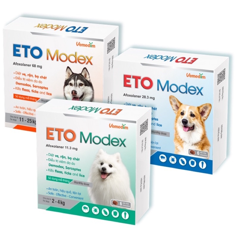 Vemedim ETO Modex - Diệt ve, rận, bọ chét, điều trị viêm da do Demodex, Sarcoptes