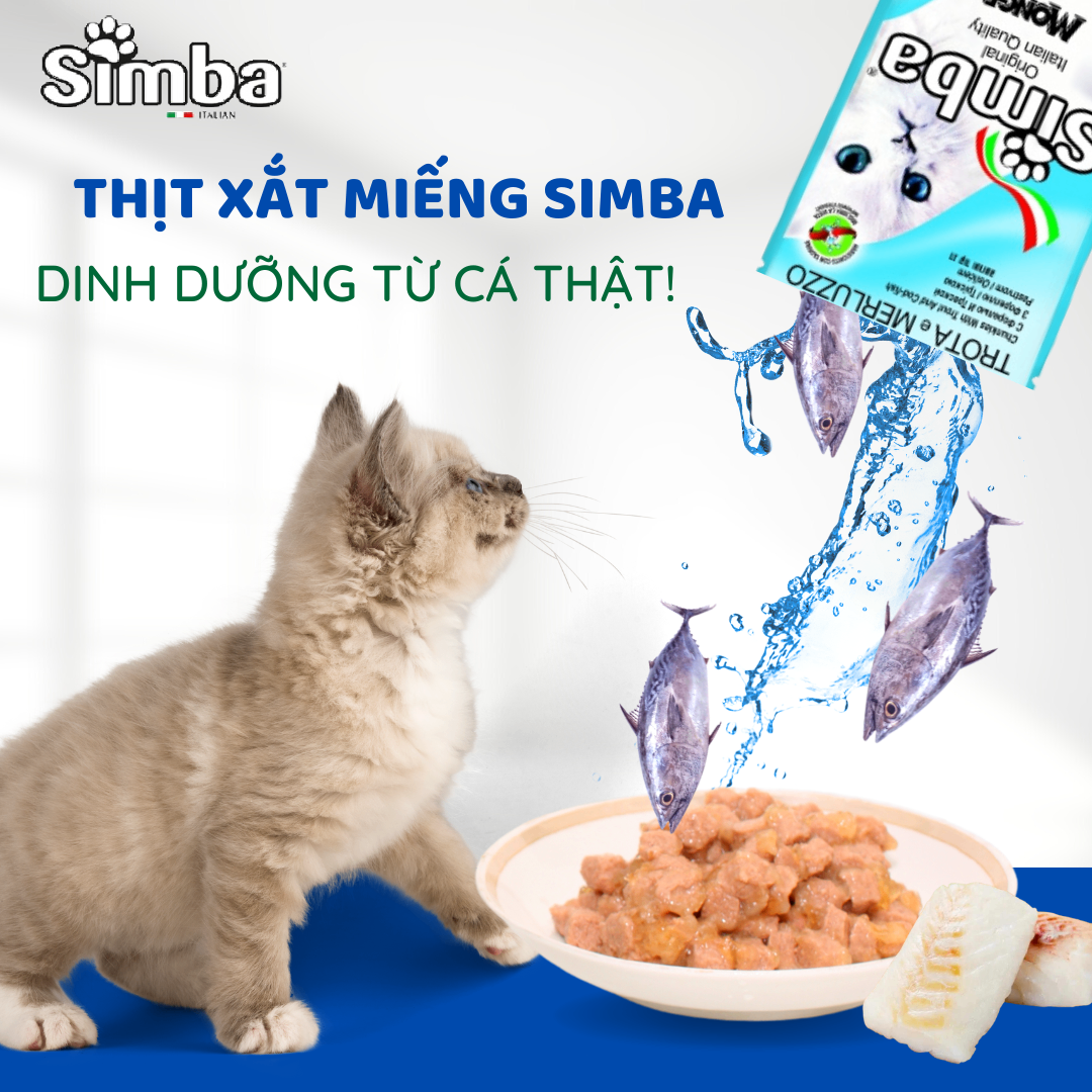 Pate Simba cho mèo - dạng thịt nướng vị Cá tuyết và cá hồi 100g