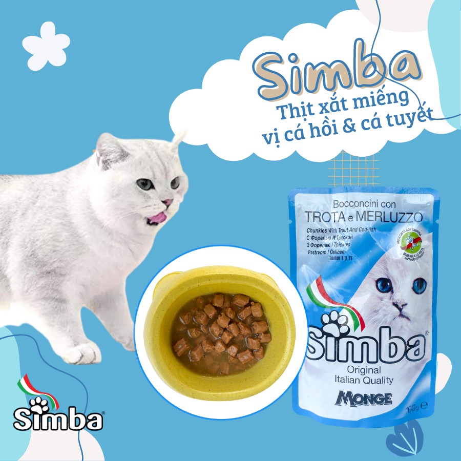 Pate Simba cho mèo - dạng thịt nướng vị Cá tuyết và cá hồi 100g