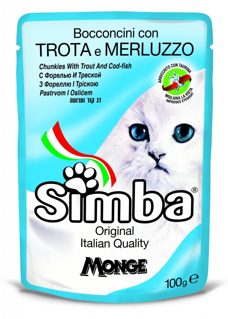 Pate Simba cho mèo - dạng thịt nướng vị Cá tuyết và cá hồi 100g