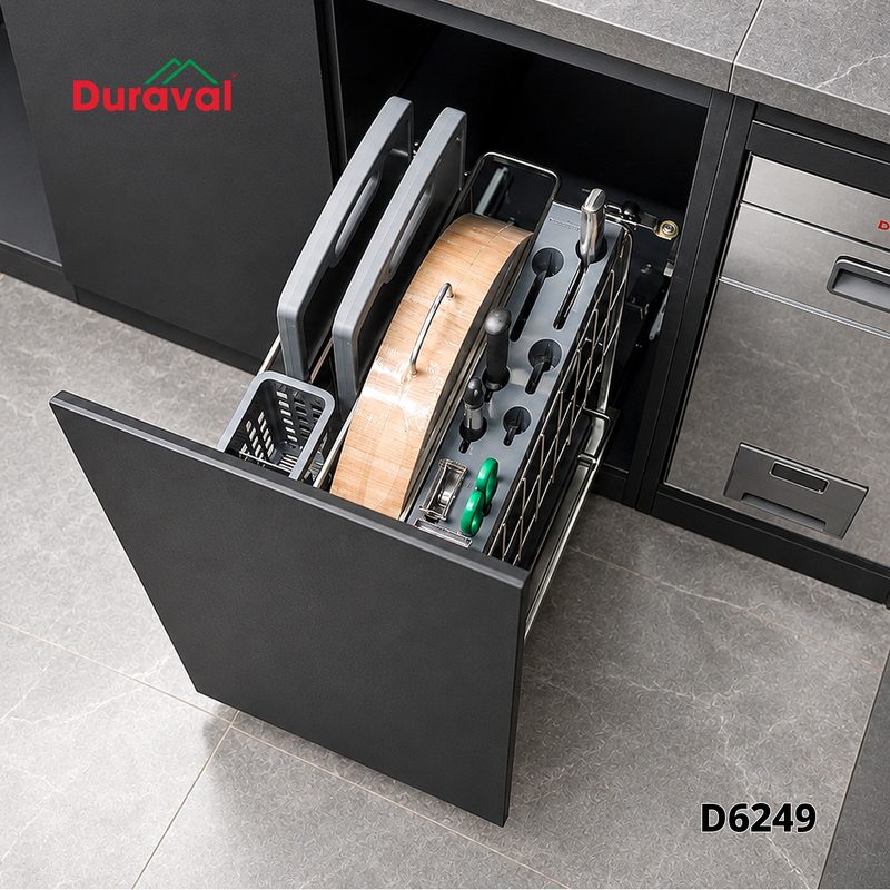 Kích thước giá dao thớt D6249: thợ chừa khoang tủ bao nhiêu?