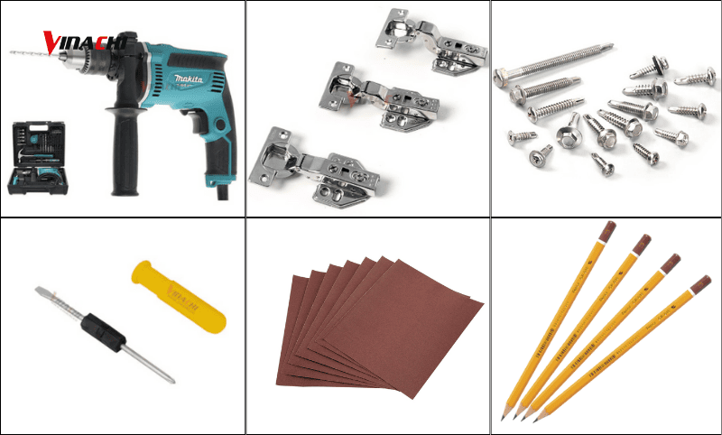 Dụng cụ cần chuẩn bị để lắp bản lề bật cho tủ bếp