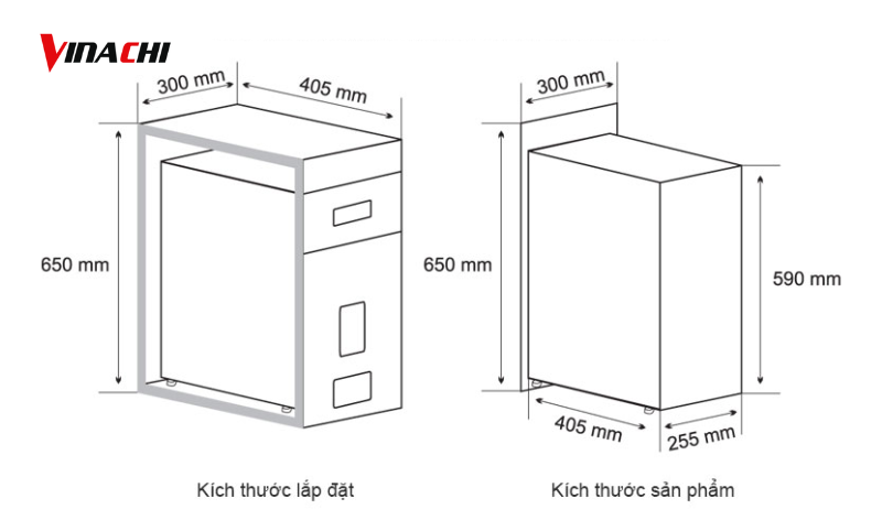 Kích thước thùng gạo âm tủ cơ bản