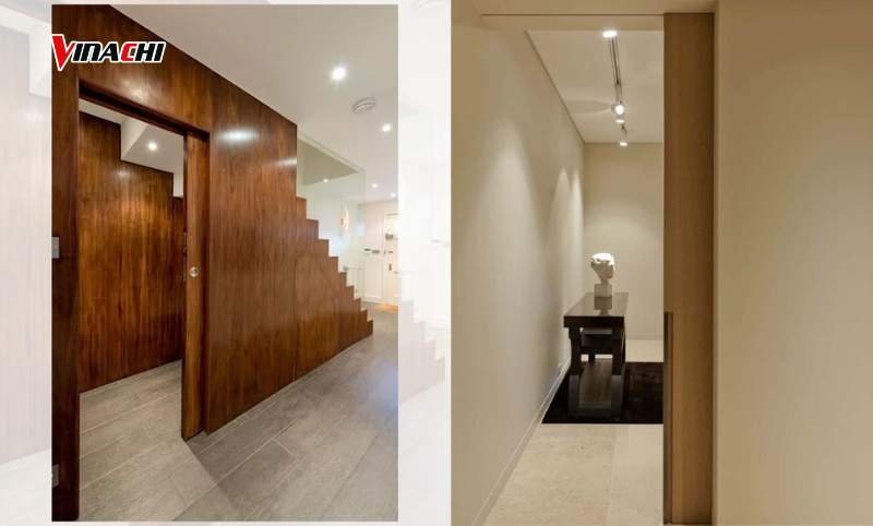 Cửa lùa âm làm bằng chất liệu gỗ tự nhiên