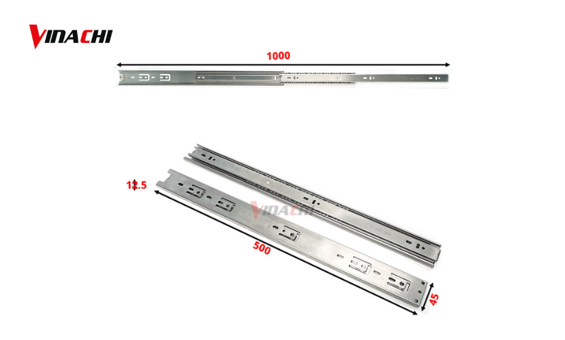 Kích thước ray bi 3 tầng mẫu 500mm