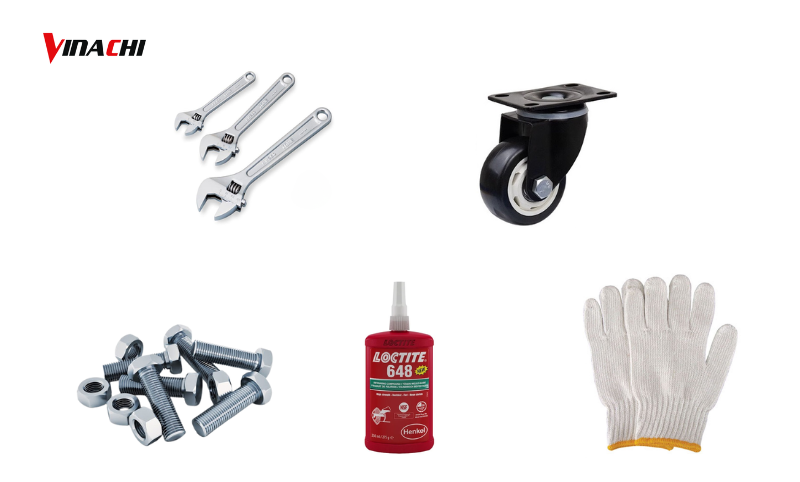 Một số dụng cụ cần chuẩn bị để lắp bánh xe đẩy hàng