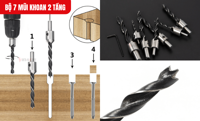 Bộ mũi khoan 2 tầng cung cấp 7 kích thước từ 3mm đến 10mm