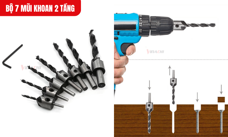 Gắn mũi khoan vào đầu kẹp của máy khoan cầm tay hoặc khoan bàn, đảm bảo mũi khoan được cố định chắc chắn