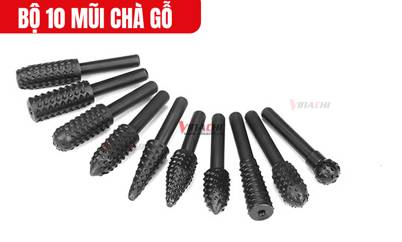 Bộ 10 mũi chà gỗ được chế tạo từ thép cacbon độ cứng vượt trội