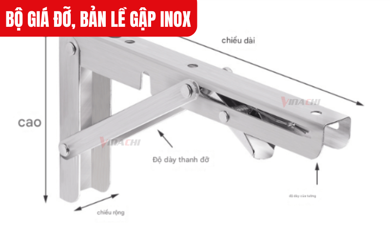Bộ giá đỡ, bản lề gập có thể chịu tải tối đa 80kg/cặp, đảm bảo độ chắc chắn và an toàn khi sử dụng