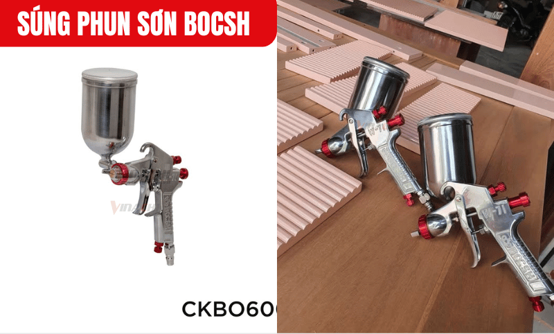 Thân Súng phun sơn BOCSH làm bằng hợp kim nhôm, cốc chứa sơn inox