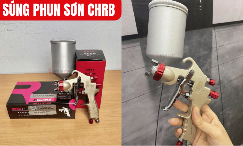Cốc của Súng phun sơn CHRB có dung tích 400ml gắn trực tiếp lên phần đầu phun