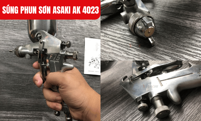 Súng có núm điều chỉnh tia phun giúp thay đổi dạng phun từ tia tròn sang tia ngang