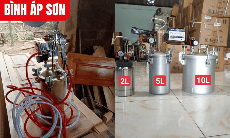 Bình áp có các loại 2L, 5L và 10L chứa được nhiều sơn hơn