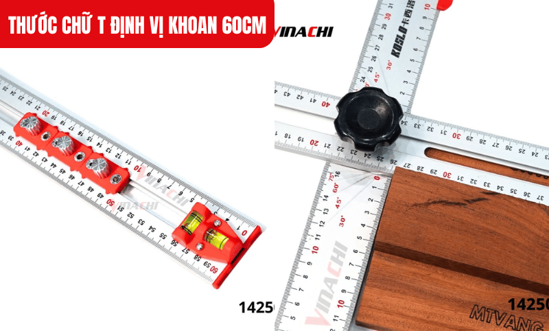 Thước được trang bị hệ thống vạch chia độ rõ ràng, giúp người thợ dễ dàng đo đạc, kẻ vẽ và khoan lỗ