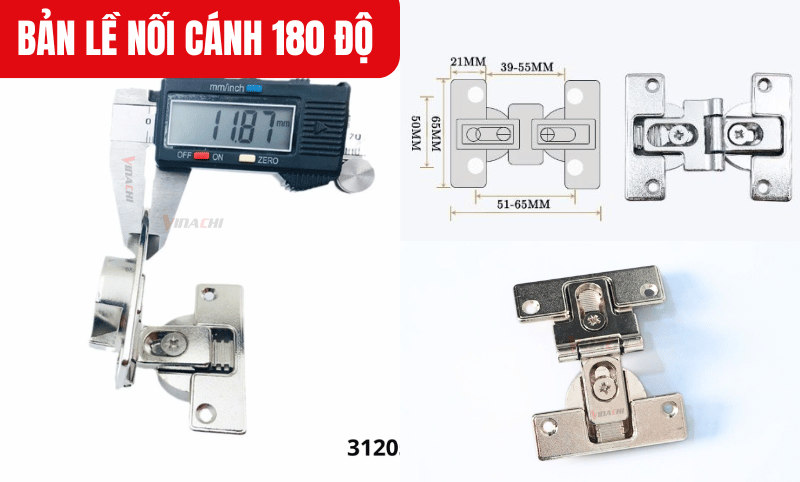 Bản lề nối cánh 180 độ được thiết kế 2 chén bản lề ở 2 bên