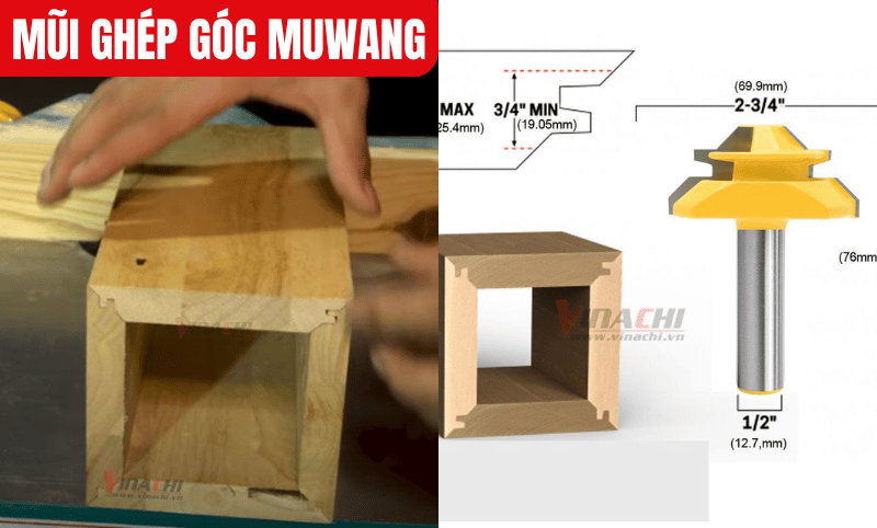 Mũi được sử dụng trong sản xuất đồ gỗ để ghép góc vuông, hộp vuông cho các phôi có độ dày khác nhau