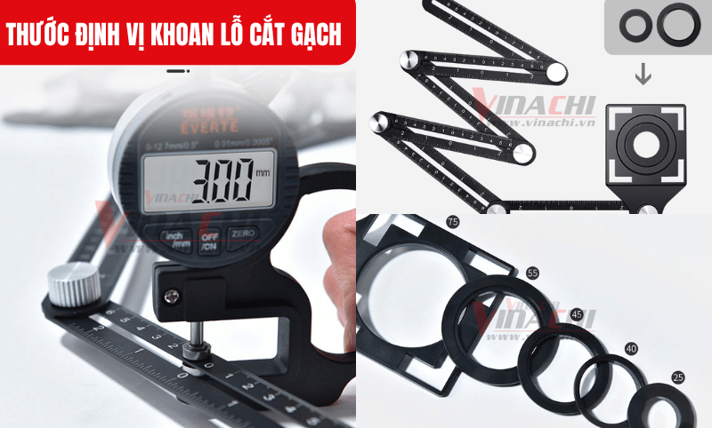 Thước có độ dày 3mm, dễ dàng cố định vị trí lỗ, phóng to vòng tròn mở lỗ định vị