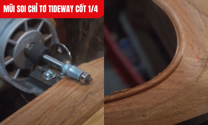 Mũi soi chỉ tơ Tideway cốt 1/4 kết hợp kèm Cữ soi chỉ tròn, Máy soi cầm tay cốt 6.35mm để soi các đường cong, uốn lượn trên gỗ