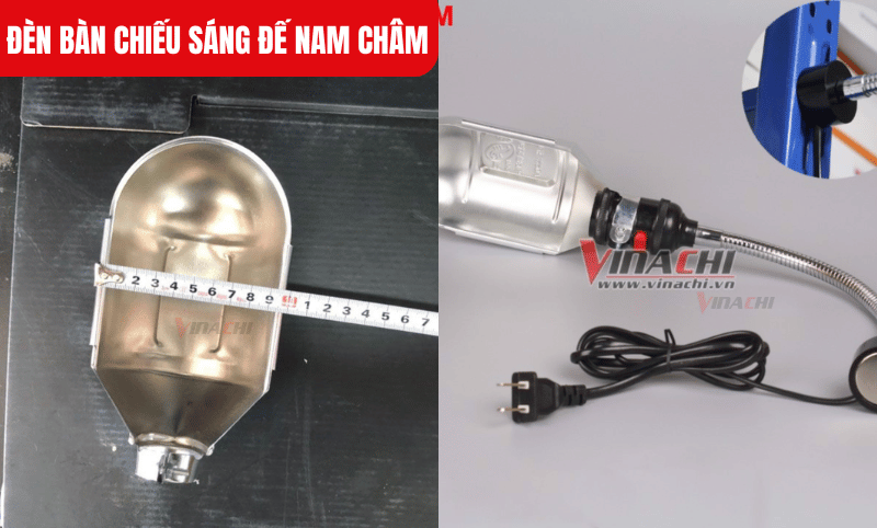 Đèn bàn chiếu sáng đế nam châm sử dụng đui xoáy chuẩn phổ thông (E27) dễ dàng lắp ráp và thay thế bóng theo nhu cầu