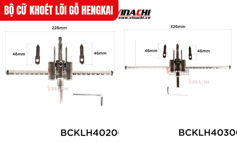 Kích thước Bộ cữ khoét lõi gỗ Hengkai 200mm và 300mm