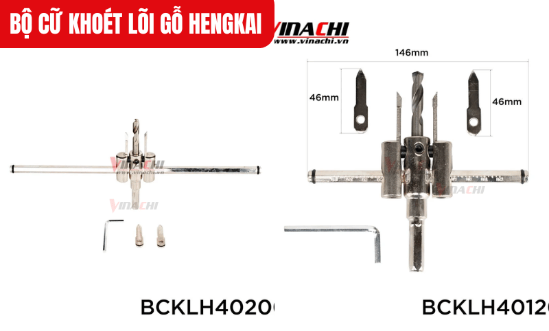 Bộ cữ khoét lõi gỗ đi kèm 1 mũi đánh dấu định tâm và 1 lục lăng tháo lắp mũi