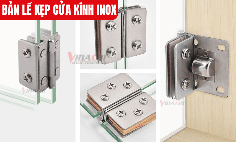 Bản lề cửa kính chốt chặn làm từ inox 304 bề mặt sáng bóng