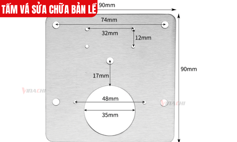 Kích thước chi tiết của Tấm vá sửa chữa bản lề