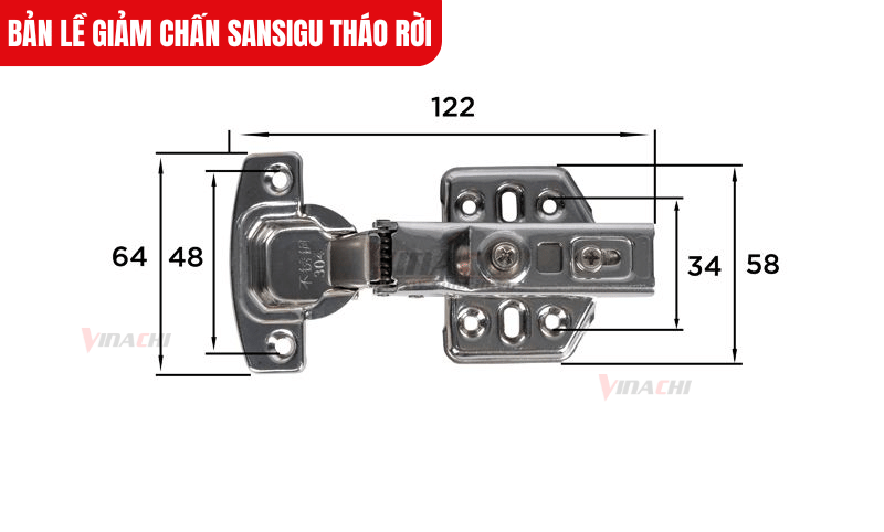 Kích thước chi tiết của Bản lề giảm chấn Sansigu tháo rời
