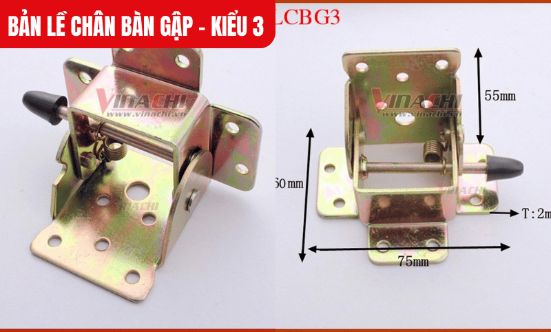Với thiết kế tiêu chuẩn 60 x 75 x 55mm, bản lề phù hợp với hầu hết các mẫu bàn, giường gập hiện có